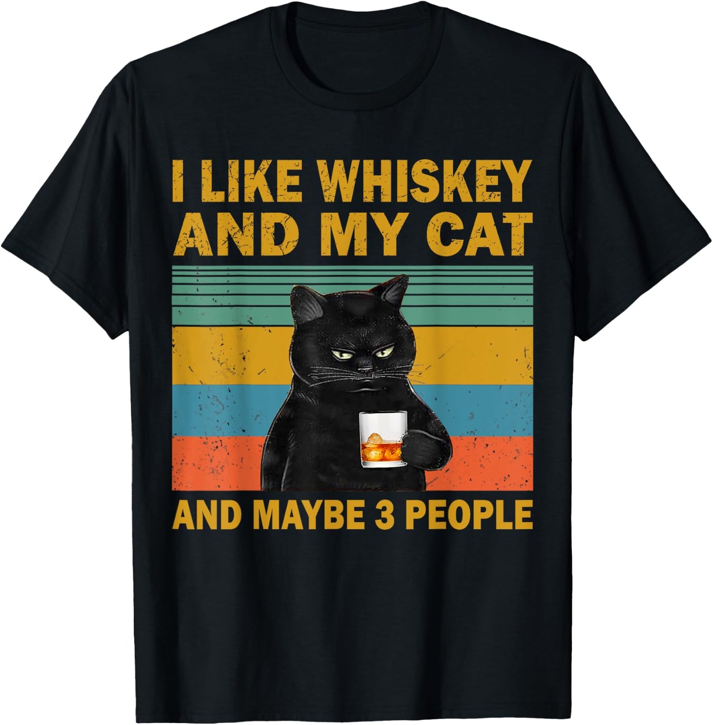 I Like Whiskey My Cat and Maybe 3 People Funny Cat Lovers T-Shirt - T-Shirt | Black
