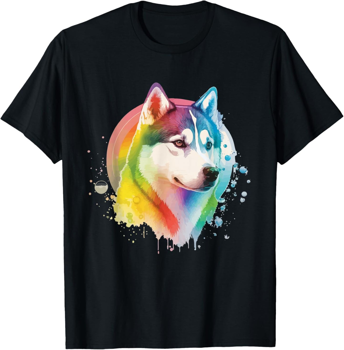 Siberian Husky Dog Colorful Pop Art Tie Dye Tri-Color T-Shirt - T-Shirt | Black