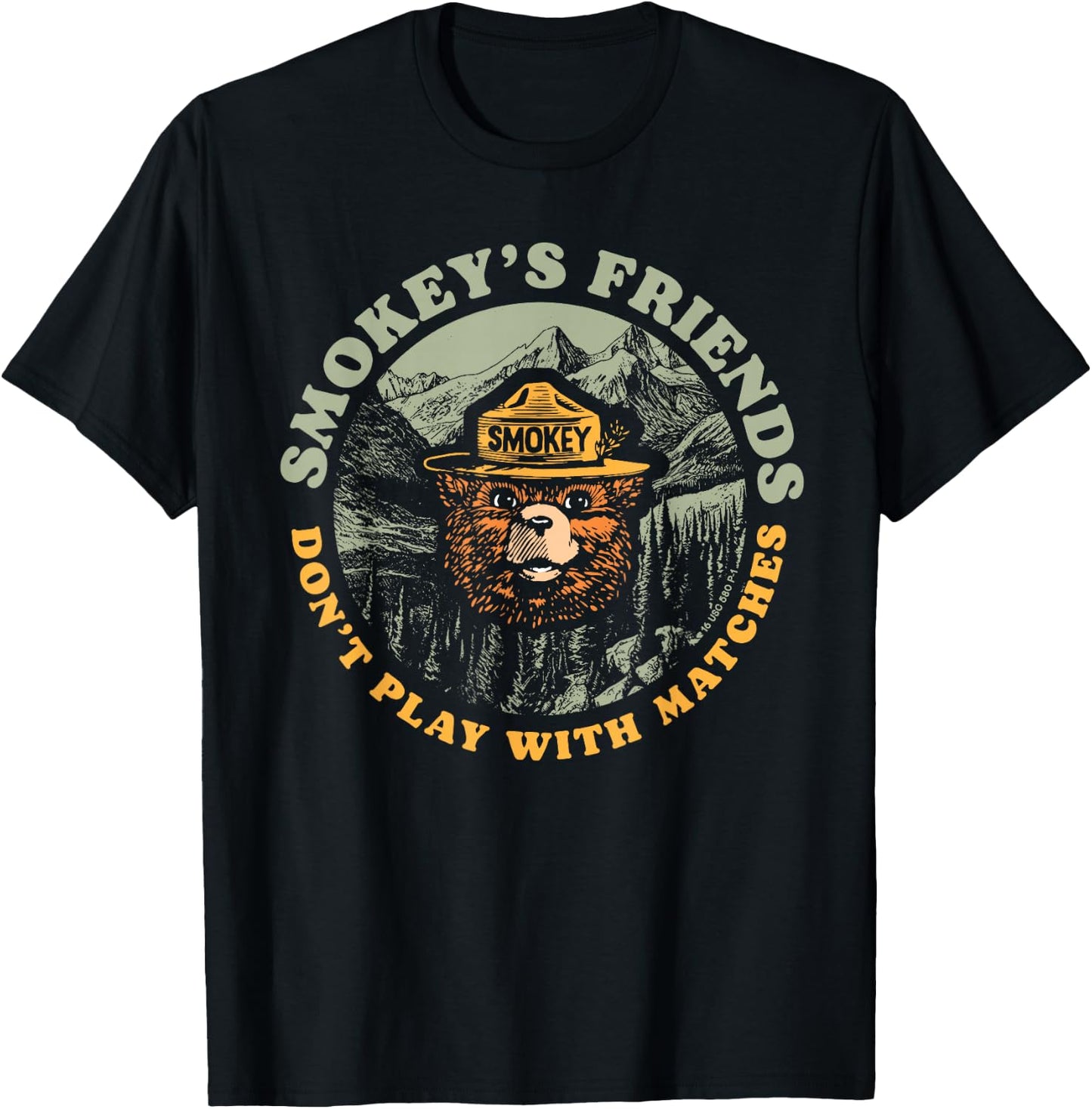 Smokey's Friends Don't Play With Matches Retro Smokey Bear T-Shirt - T-Shirt | Black