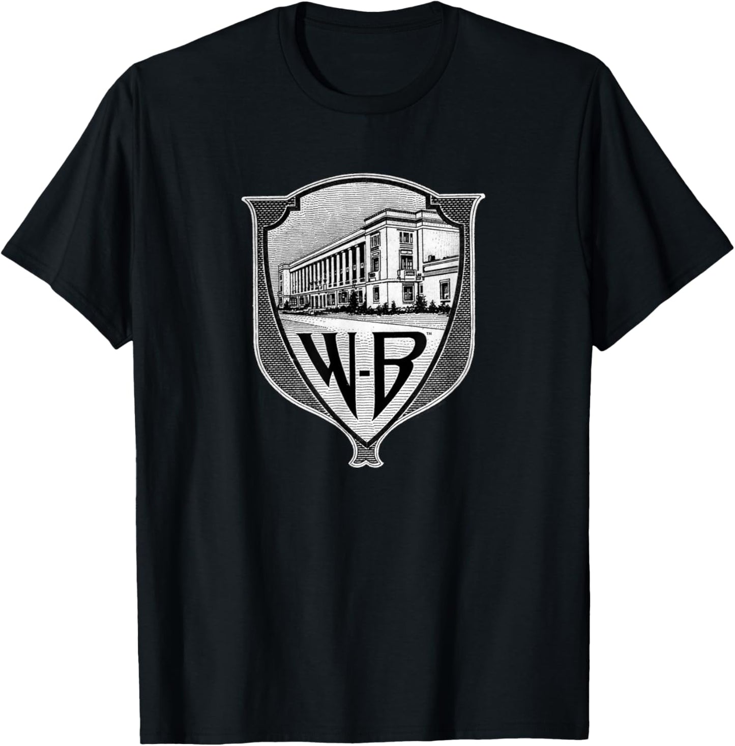 WB100 Vintage Warner Bros. Movie Studio Badge Logo T-Shirt - T-Shirt | Black