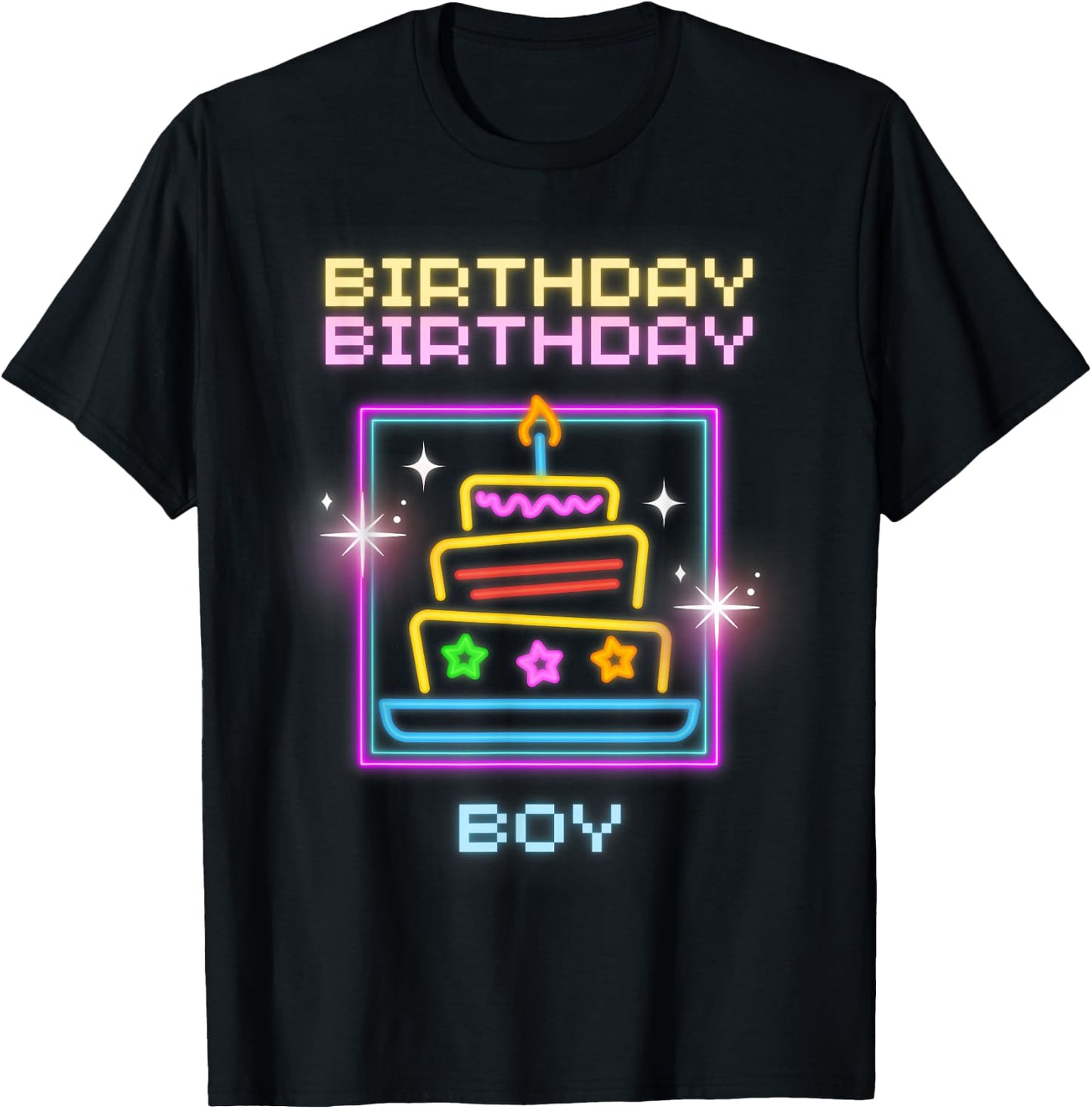 Birthday Boy with Neon Cake T-Shirt - T-Shirt | Black