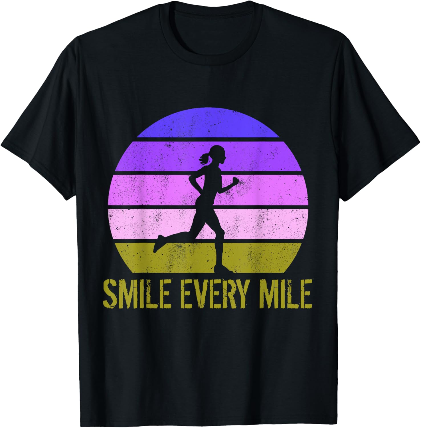 Women Running Marathon Funny Runner Smile Every Mile T-Shirt - T-Shirt | Black