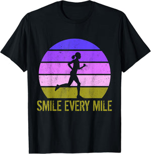Women Running Marathon Funny Runner Smile Every Mile T-Shirt - T-Shirt | Black