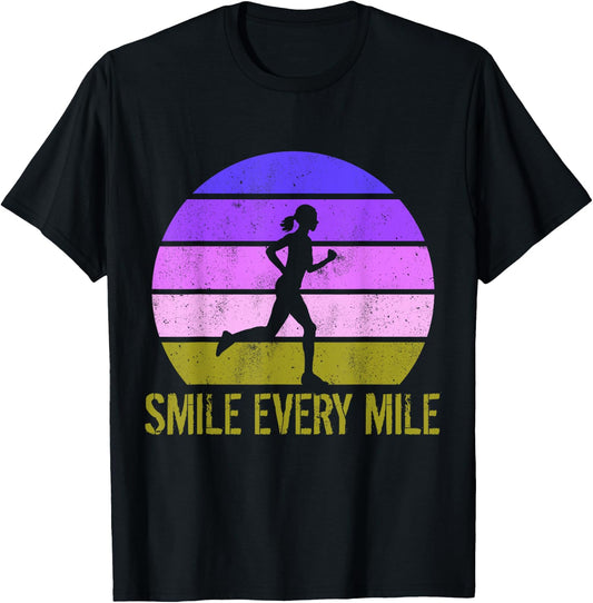 Women Running Marathon Funny Runner Smile Every Mile T-Shirt - T-Shirt | Black
