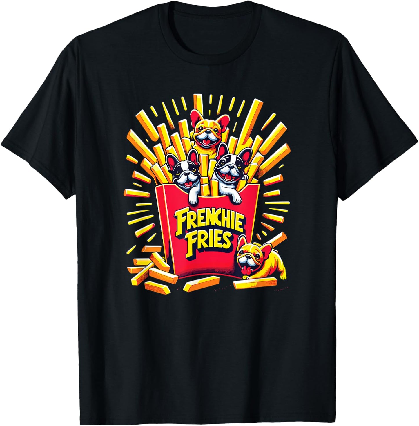 Frenchie Fries - Cute French Bulldog Funny Fries Women Girls Kids T-Shirt - T-Shirt | Black