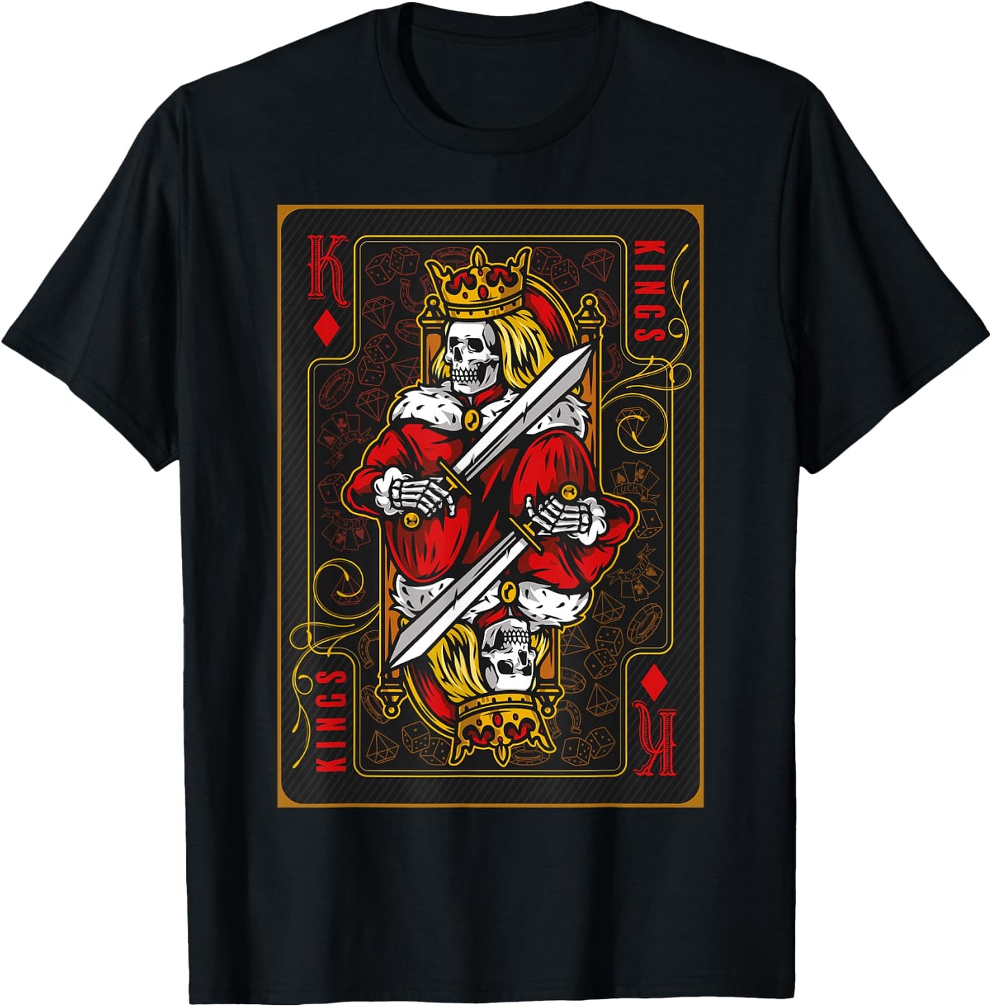 Funny Poker Player Shirts King of Diamonds Black -Adults Classic Fit Short Sleeve Small T-Shirt - T-Shirt | Black