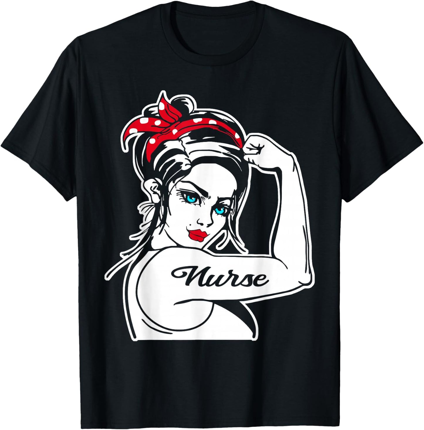 Female Nurse Rosie The Riveter Pin Up Girl Nurse T-Shirt - T-Shirt | Black