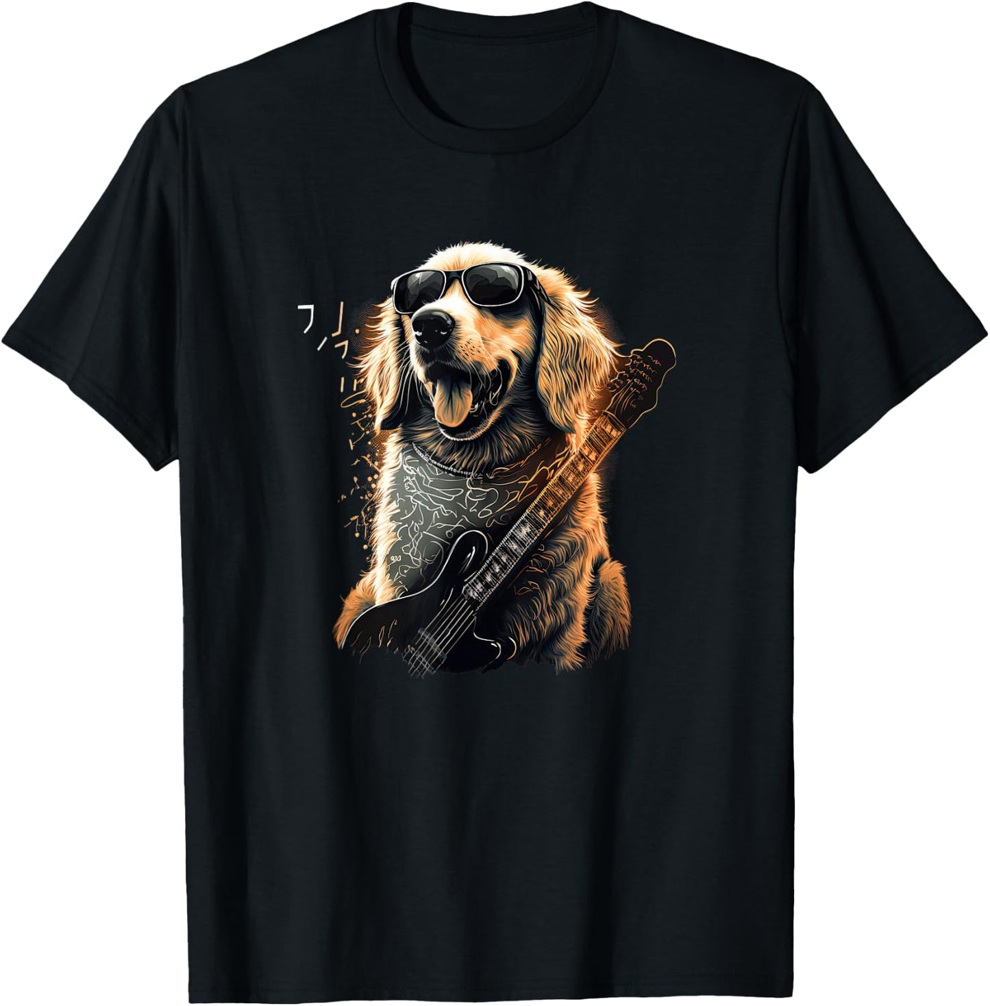 Funny Golden Retriever Rock & Roll music guitar T-Shirt - T-Shirt | Black