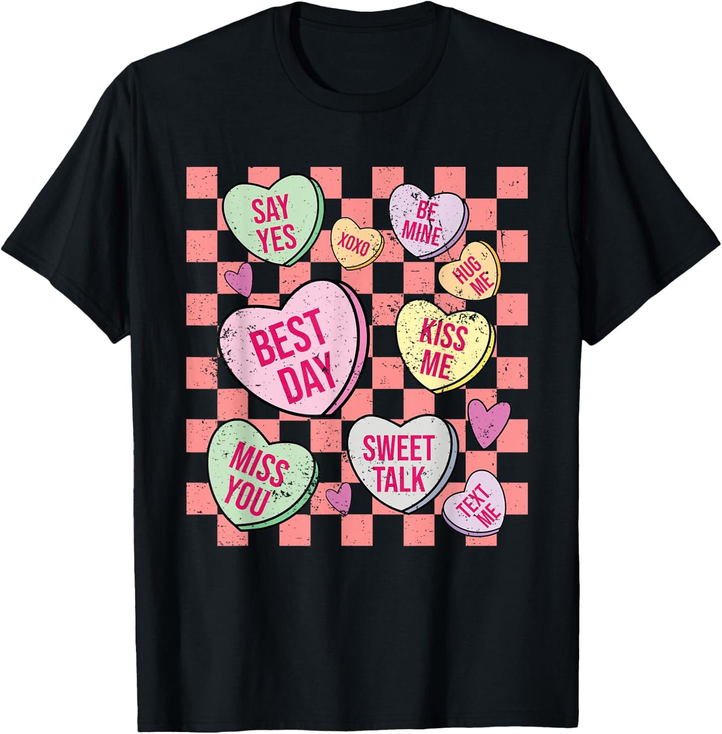 Retro Valentines Day Candy Conversation Hearts Girls T-Shirt - T-Shirt | Black