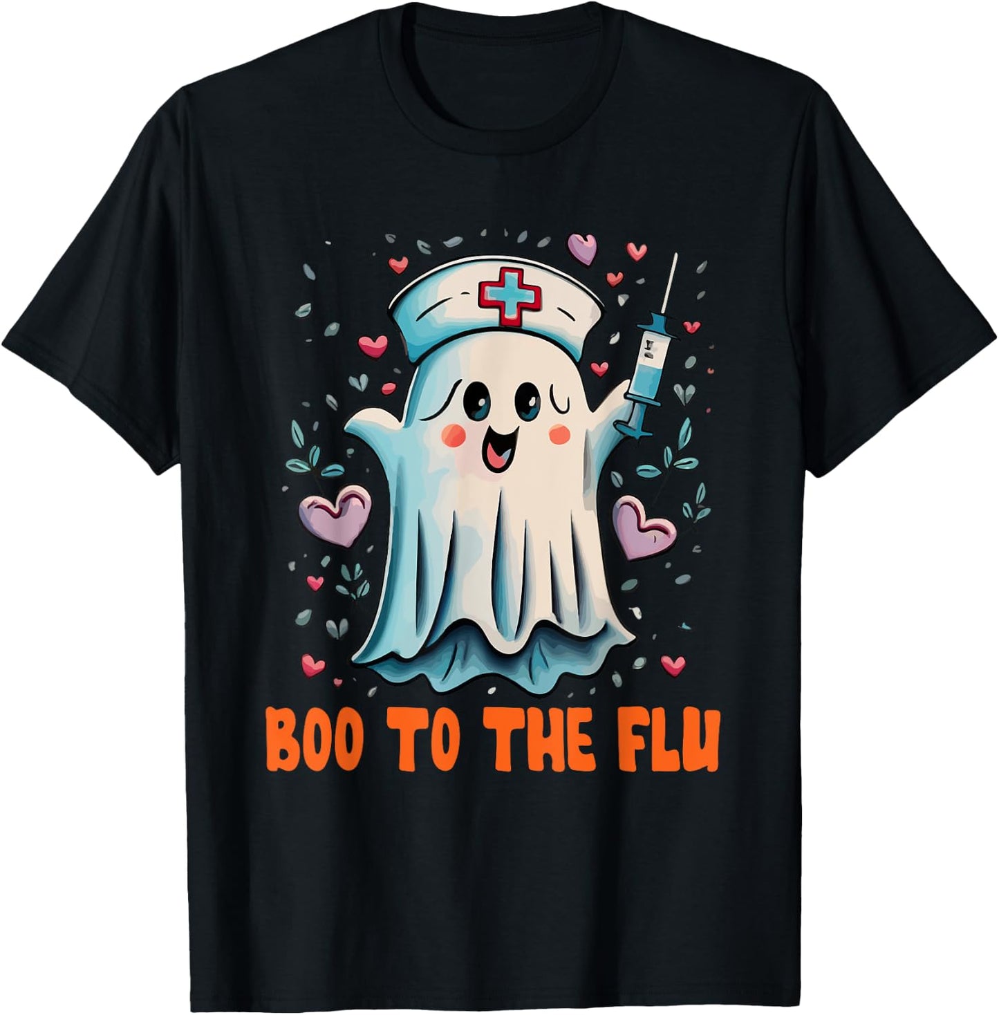 Boo To Flu Ghost Retro Halloween T-Shirt - T-Shirt | Black