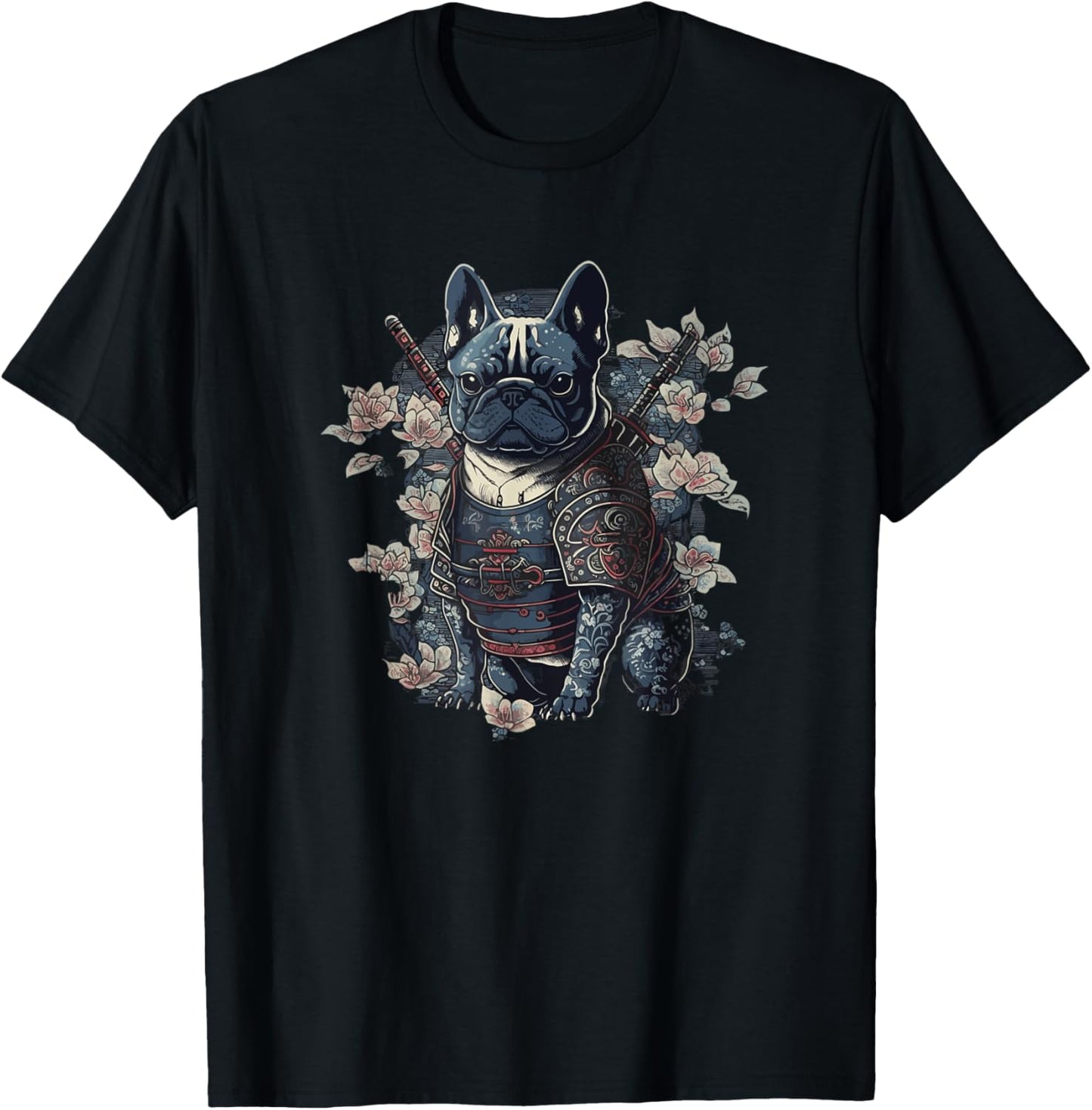Japanese Samurai Frenchie French Bulldog, Vintage Ninja T-Shirt - T-Shirt | Black