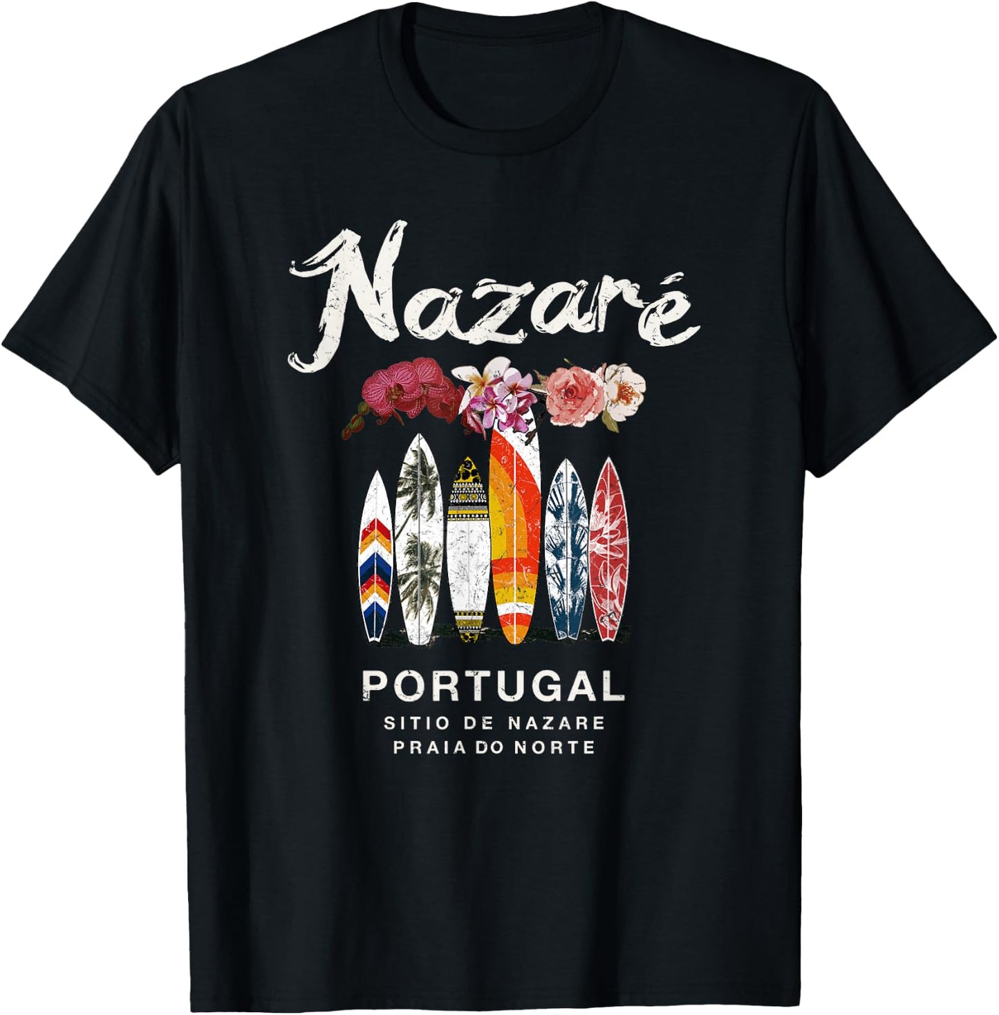 Nazare Portugal Surfing Vintage T-Shirt - T-Shirt | Black