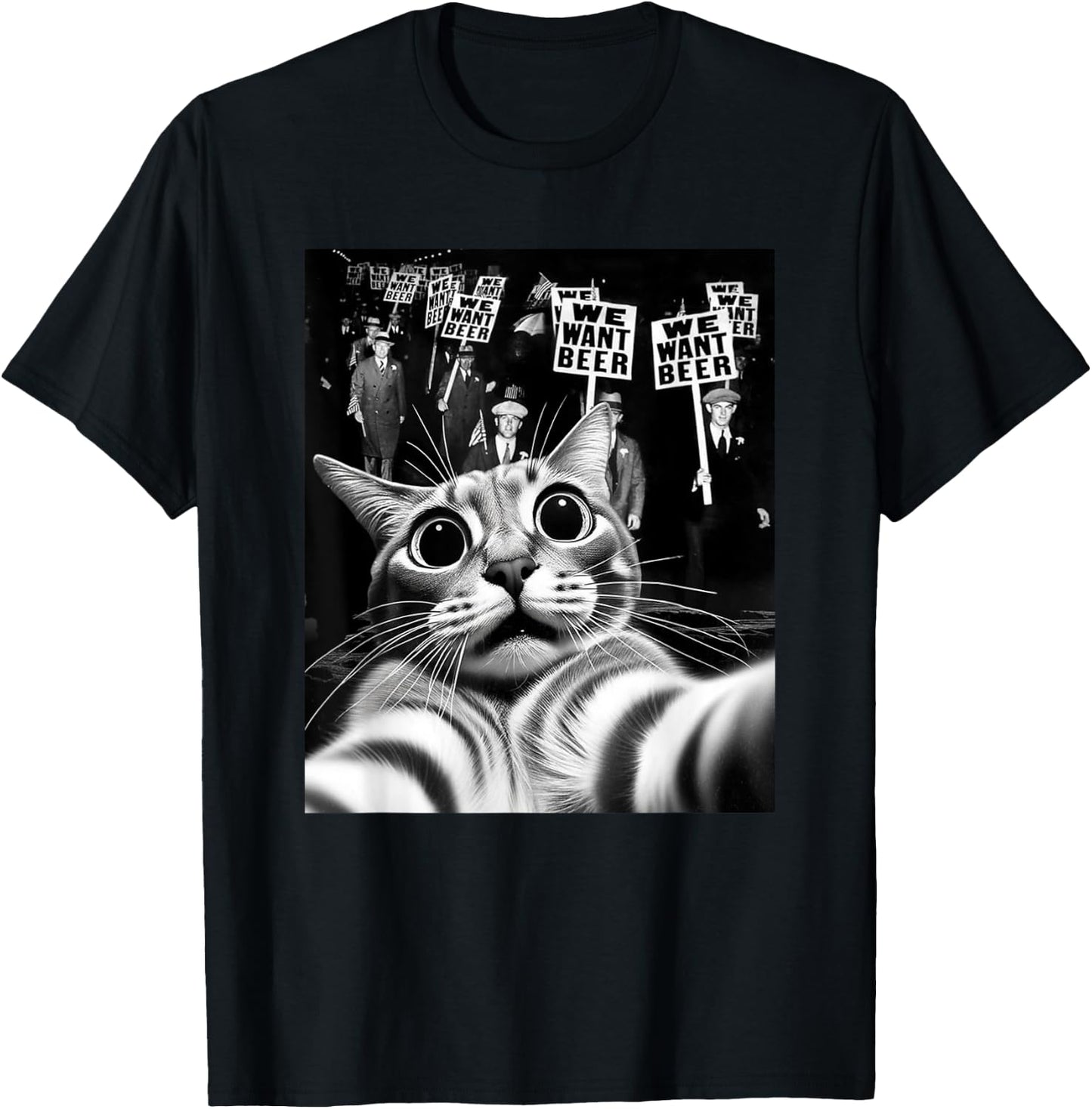 Funny End Prohibition We Want Beer Vintage Cat Selfie T-Shirt - T-Shirt | Black