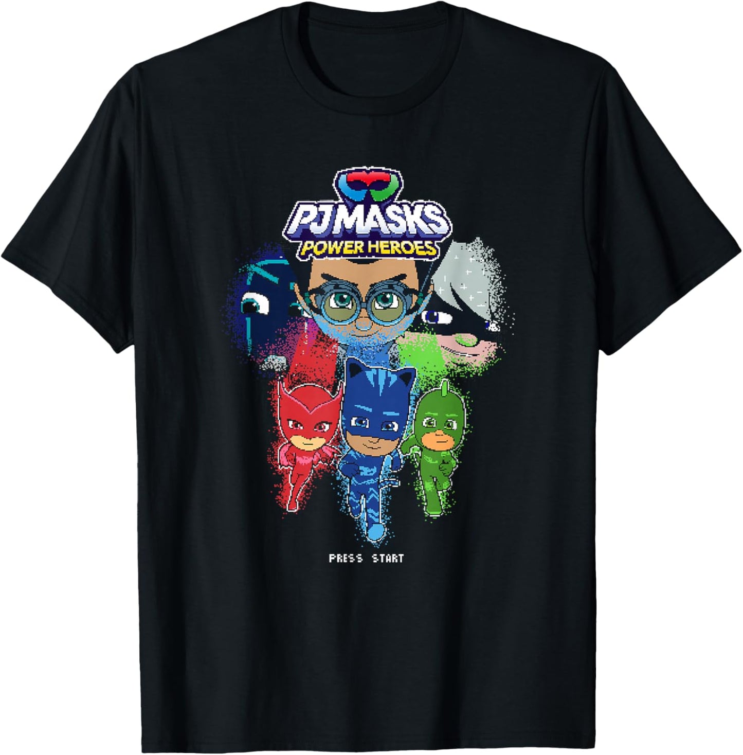 PJ Masks Group Shot Video Game Glitch Logo T-Shirt - T-Shirt | Black