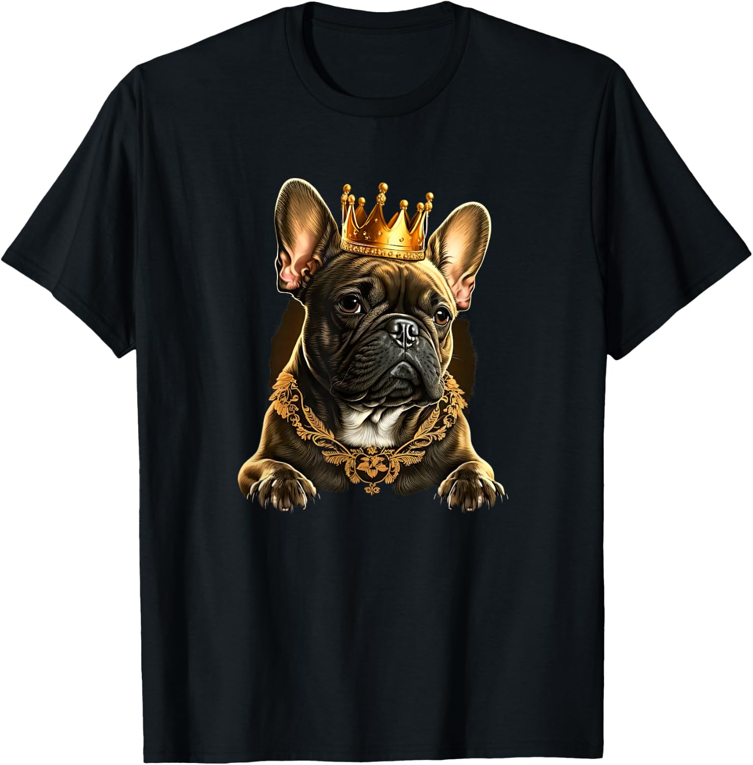Funny French Bulldog Frenchie with a Golden Crown Men Women Girls Kids T-Shirt - T-Shirt | Black