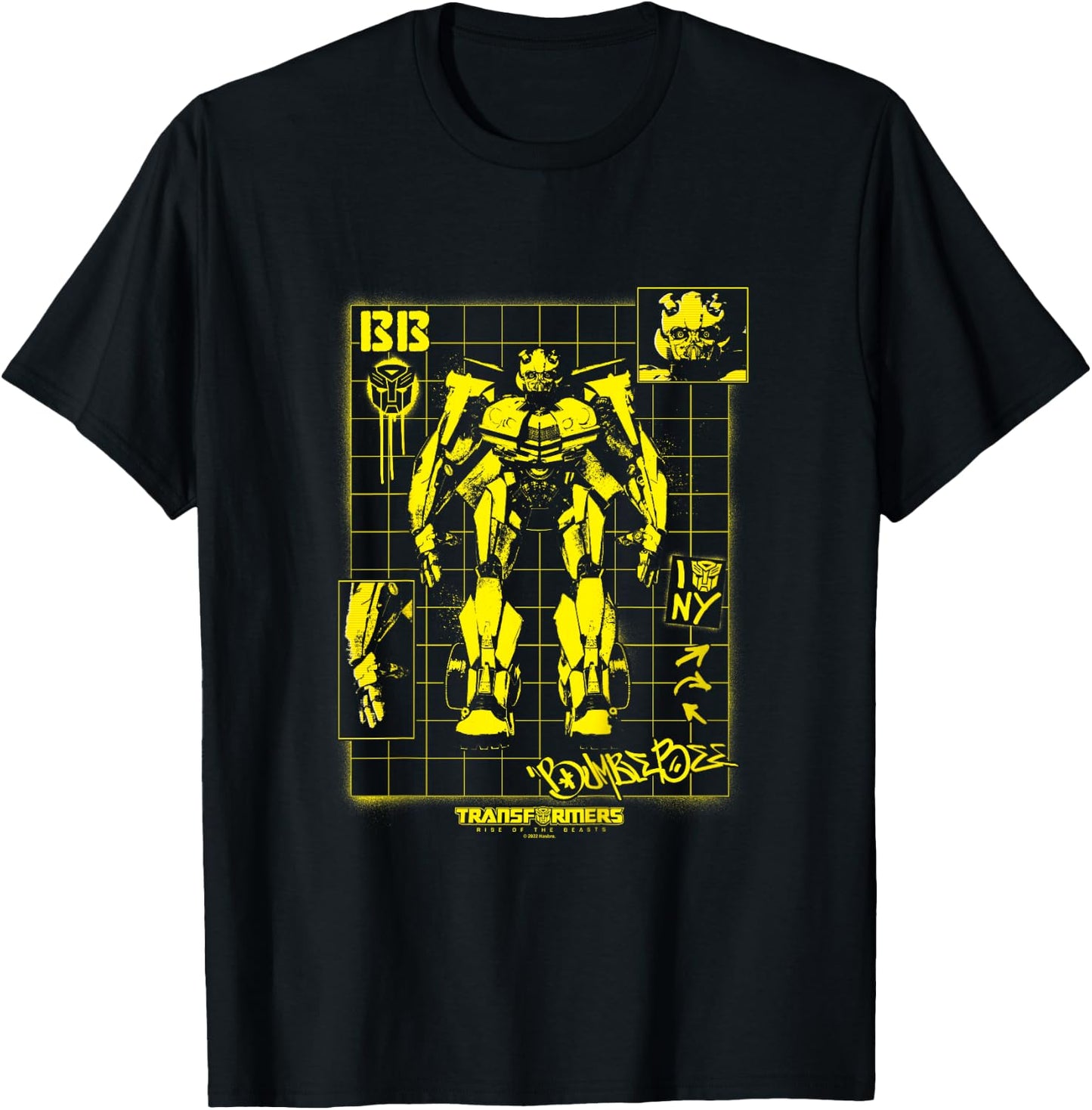 Kids Transformers: Rise of The Beasts Bumblebee Schematics Retro T-Shirt - T-Shirt | Black