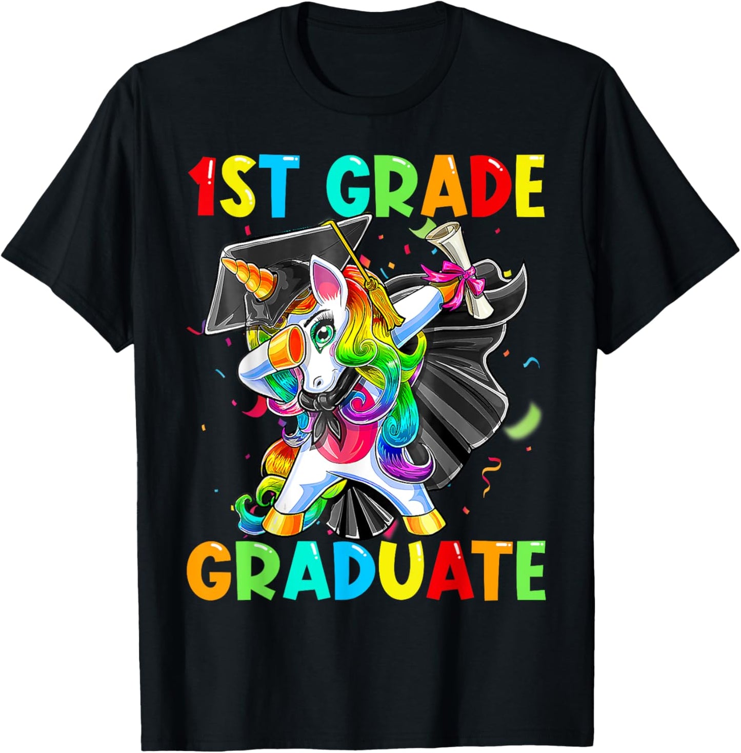 Dabbing Unicorn 1st Grade Graduation Cap Gown Gift Girls T-Shirt - T-Shirt | Black