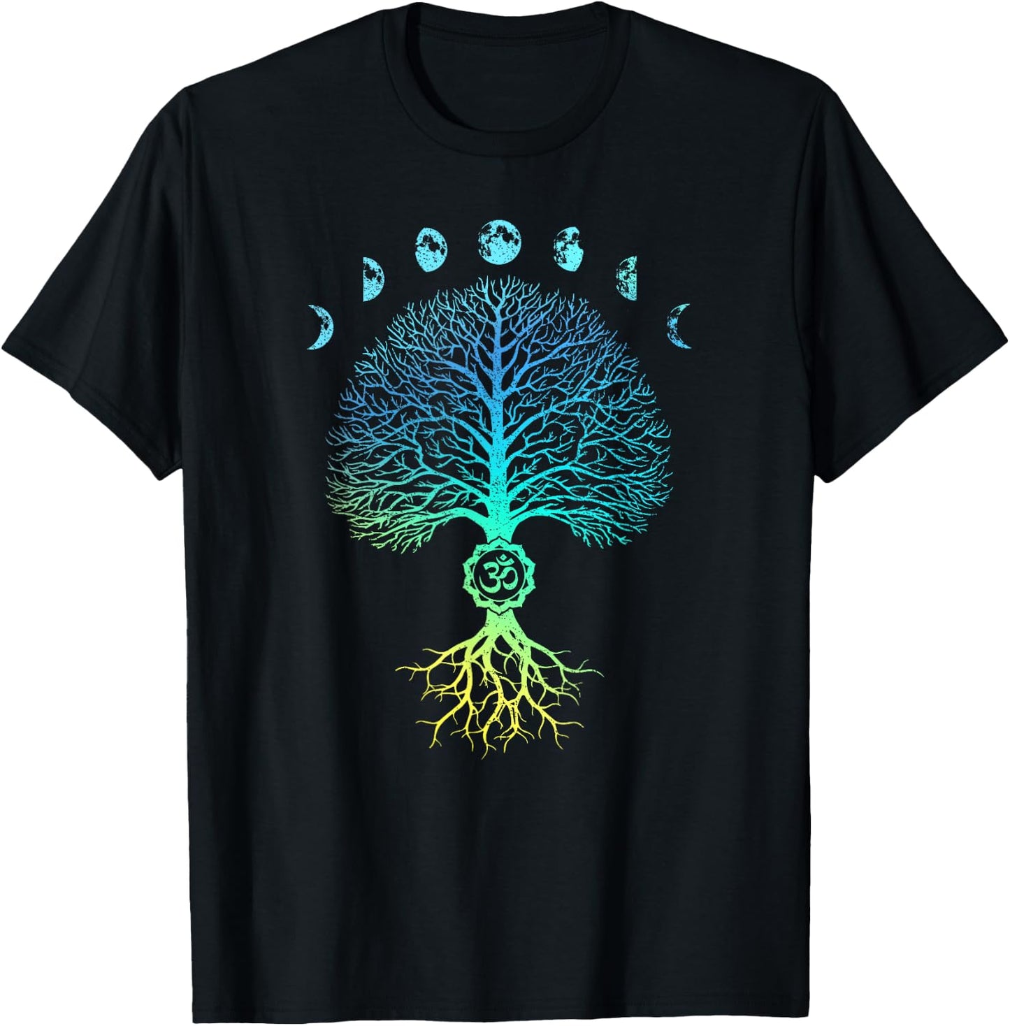 Tree of Life Phases of the Moon Om Chakra Yoga Gift T-Shirt - T-Shirt | Black