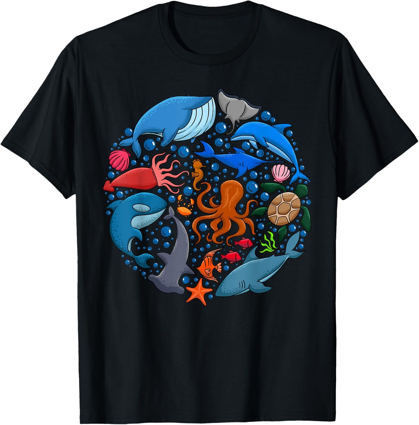 Cute Sea Animals Ocean Creatures Marine Wildlife T-Shirt - T-Shirt | Black