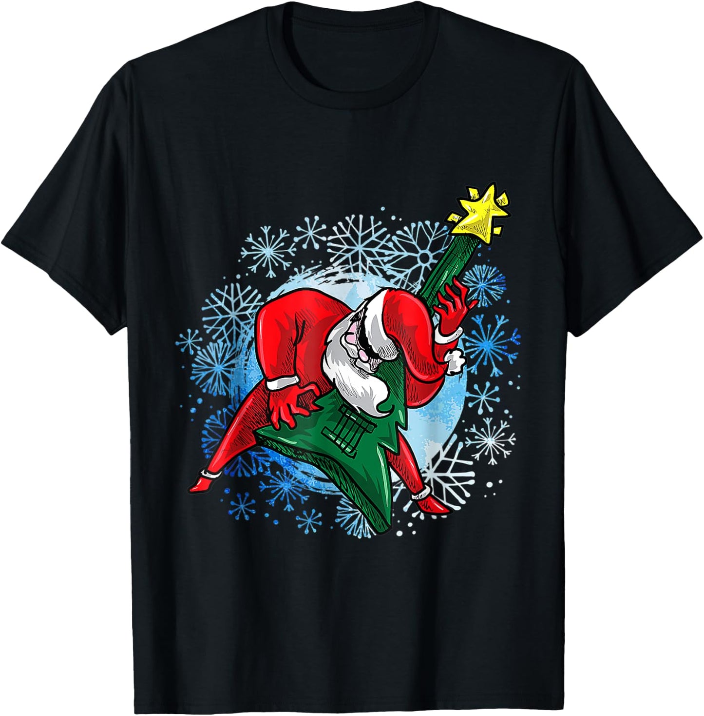 OHO Santa The Guitarist Play Tree Guitar Gift women T-Shirt - T-Shirt | Black