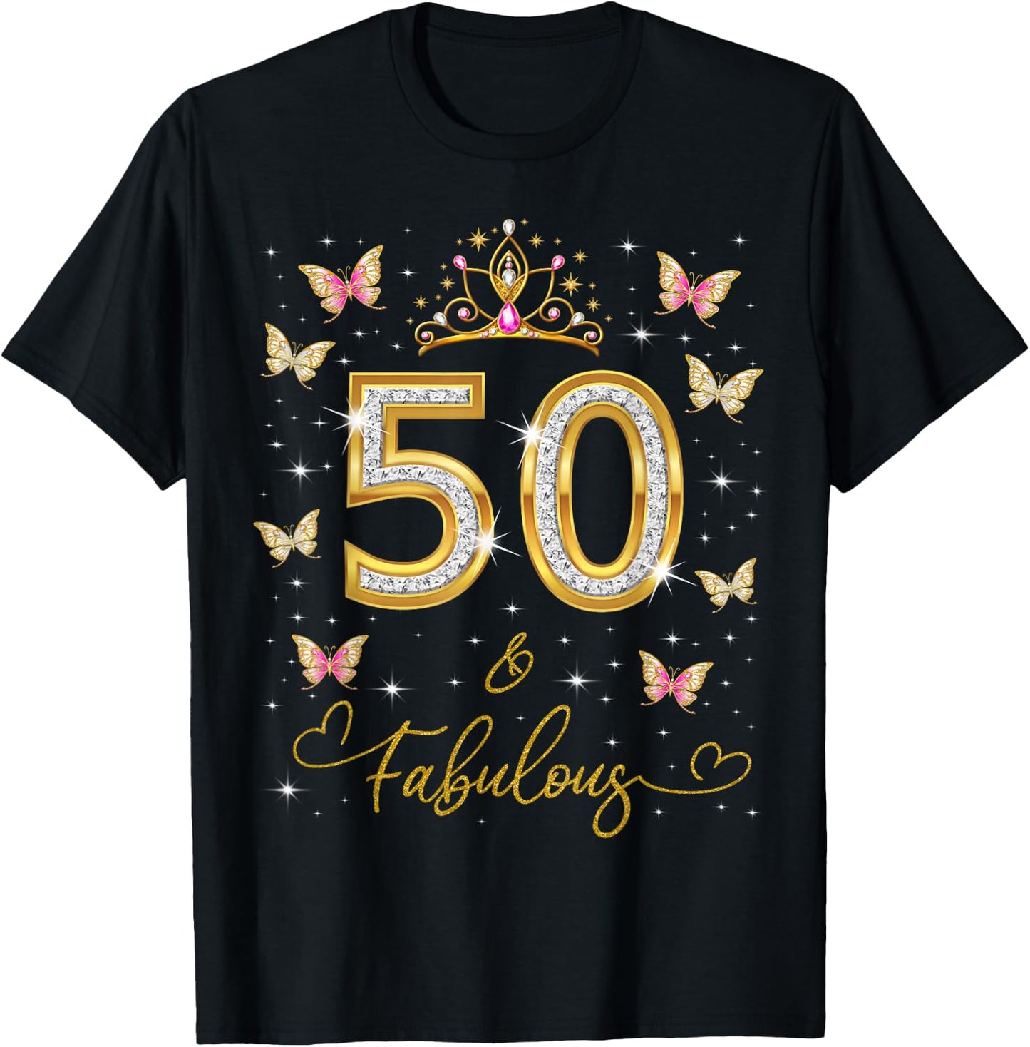 50 and Fabulous, 50 Years Old Women, 50th Birthday Queen T-Shirt - T-Shirt | Black