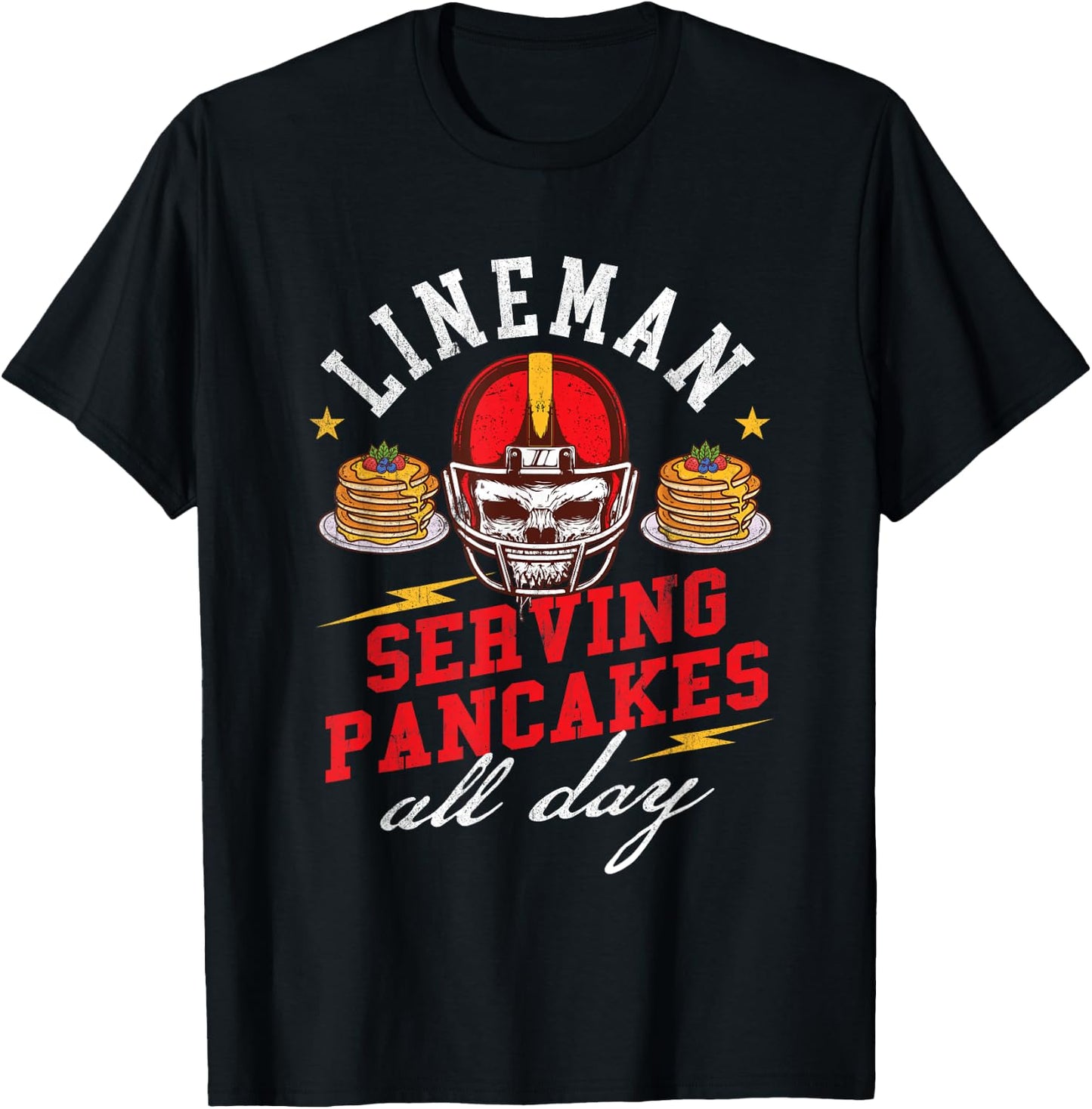 Lineman Serving Pancakes All Day - Football Player Sports T-Shirt - T-Shirt | Black