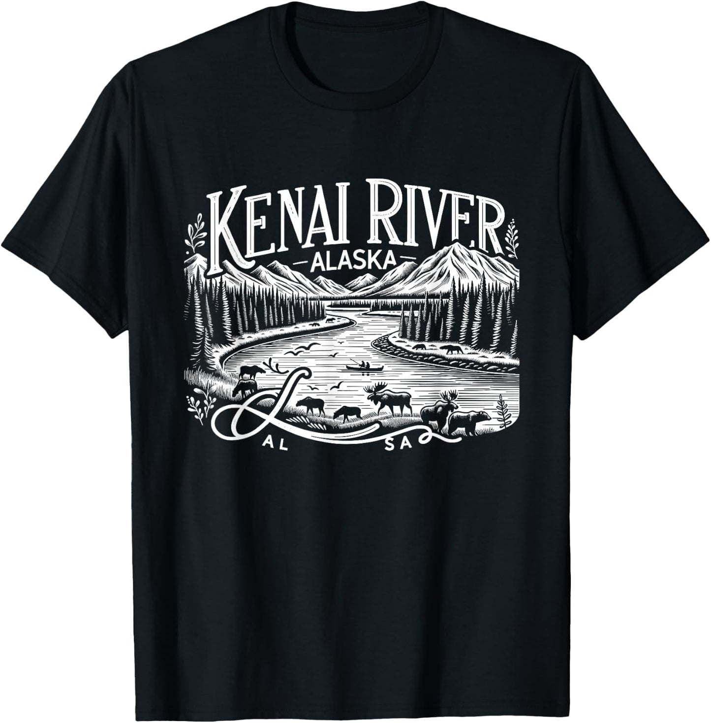 Kenai River Alaska AK Salmon Fishing Camping Hiking Retro T-Shirt - T-Shirt | Black
