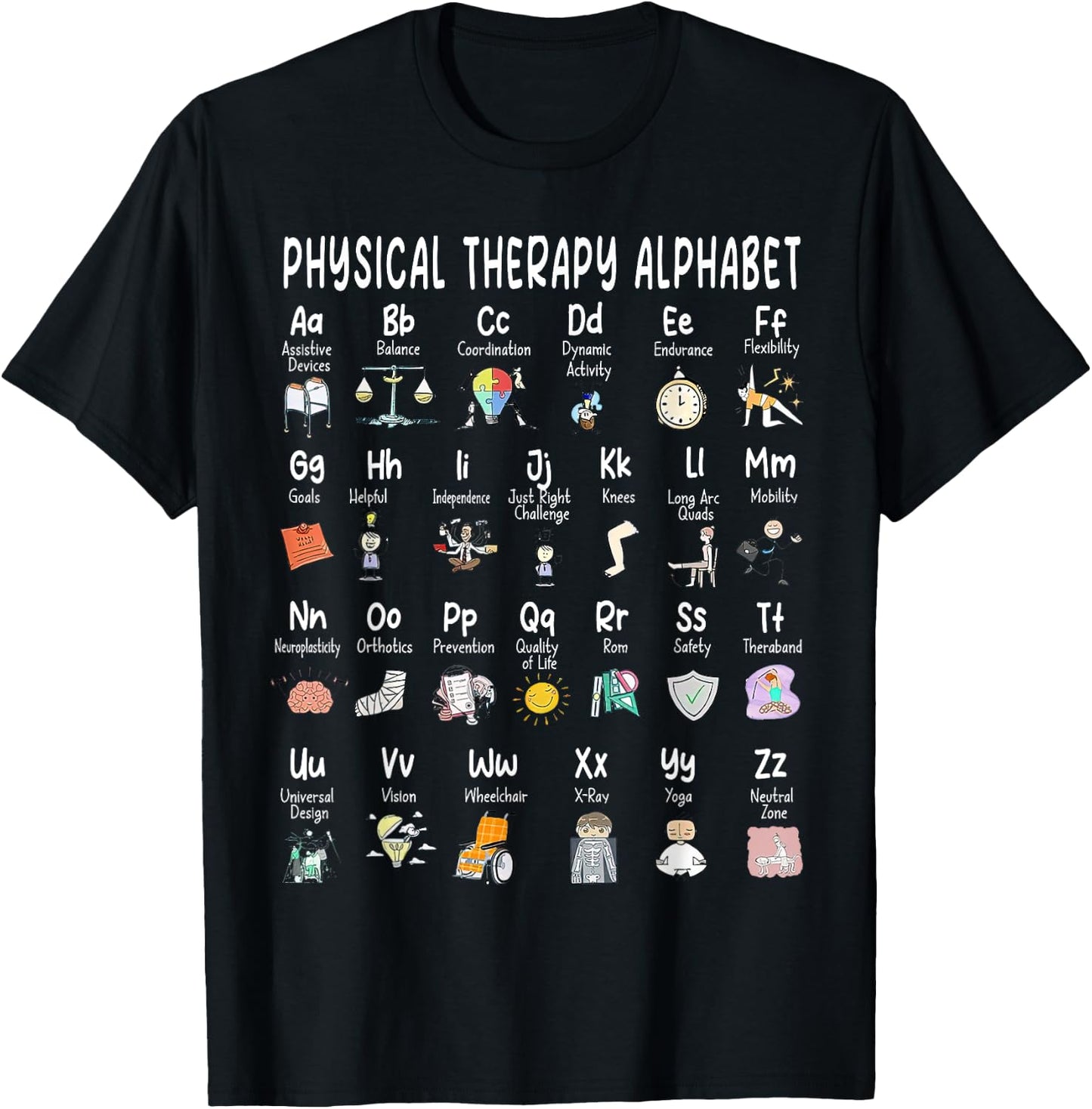 Physical Therapy Alphabet, ABC of Physical Therapy, PT PTA T-Shirt - T-Shirt | Black