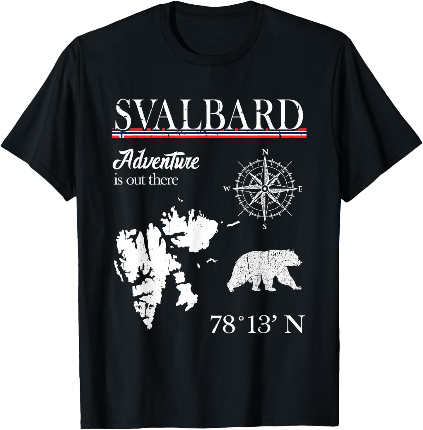 Svalbard - Adventure Is Out There - Norway Norwegian Flag T-Shirt - T-Shirt | Black