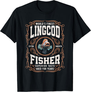 Worlds Finest Lingcod Fisher, Funny Lingcod Fishing T-Shirt - T-Shirt | Black