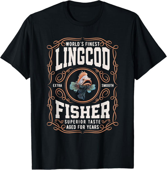 Worlds Finest Lingcod Fisher, Funny Lingcod Fishing T-Shirt - T-Shirt | Black