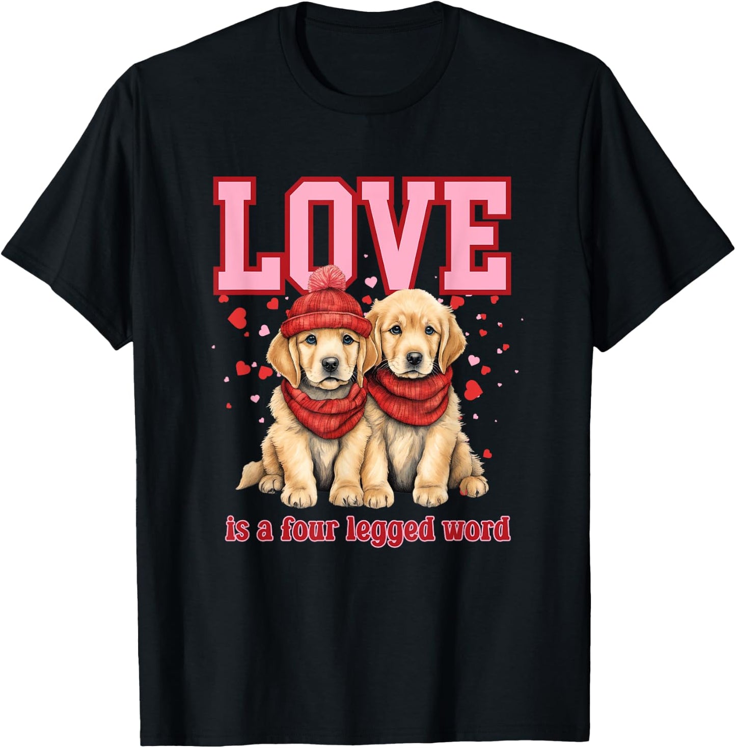 Everystepcounts4us Golden Retriever Love Valentine -Adults Black Small Classic Fit Short Sleeve Valentine's Day Golden Retriever T-Shirt - T-Shirt | Black