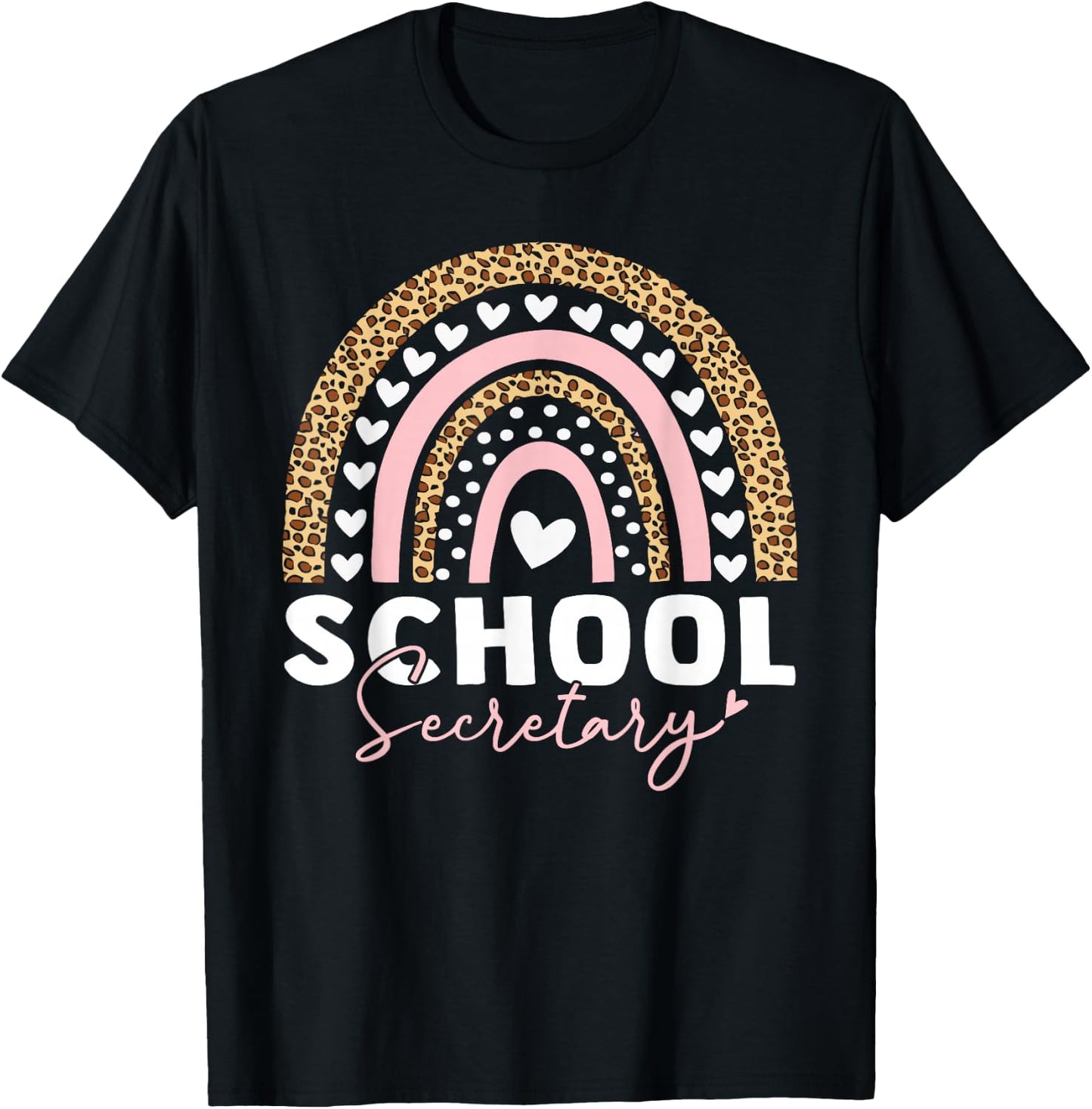School Secretary Rainbow Leopard Cute School Secretary T-Shirt - T-Shirt | Black