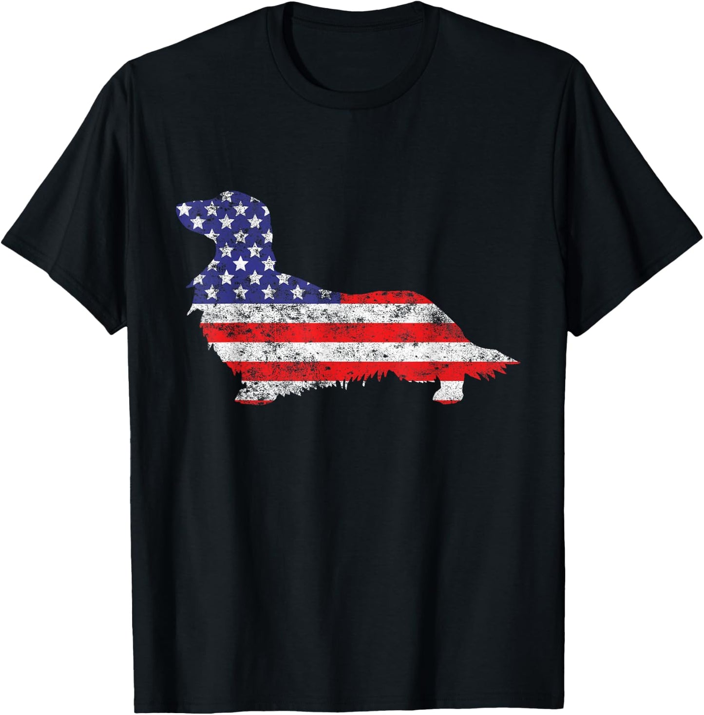 Dachshund Doxie Dog 4th of July USA American Flag Patriotic T-Shirt - T-Shirt | Black