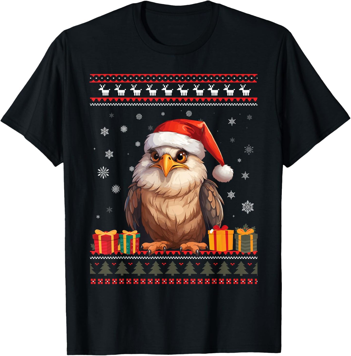 Christmas Eagle Santa Hat Ugly Christmas Sweater T-Shirt - T-Shirt | Black