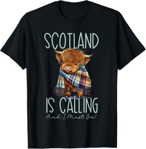 Scotland is Calling and I Must Go! Highland Cow T-Shirt - T-Shirt | Black