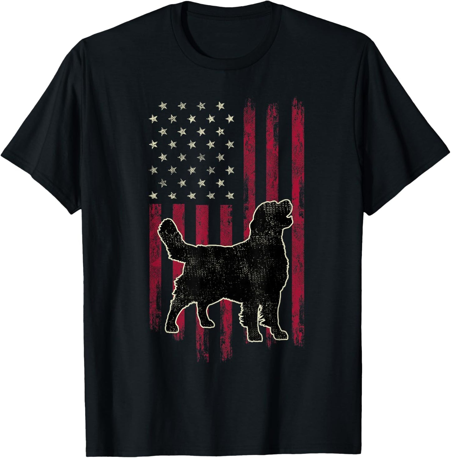Golden Retriever Dog Lovers American Flag 4th Of July T-Shirt - T-Shirt | Black