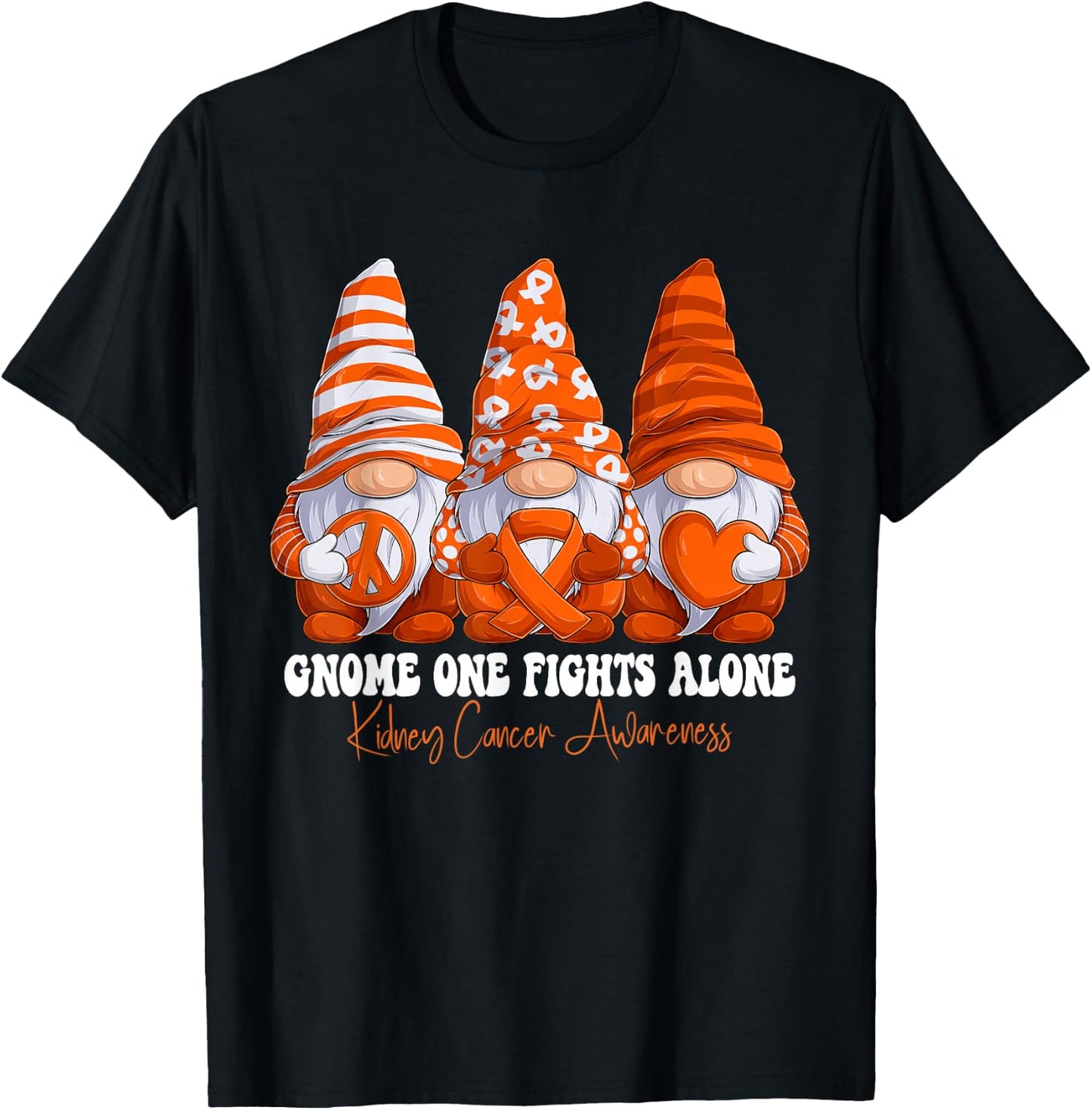 Kidney Cancer Awareness Month Orange Ribbon Gnomies Support T-Shirt - T-Shirt | Black