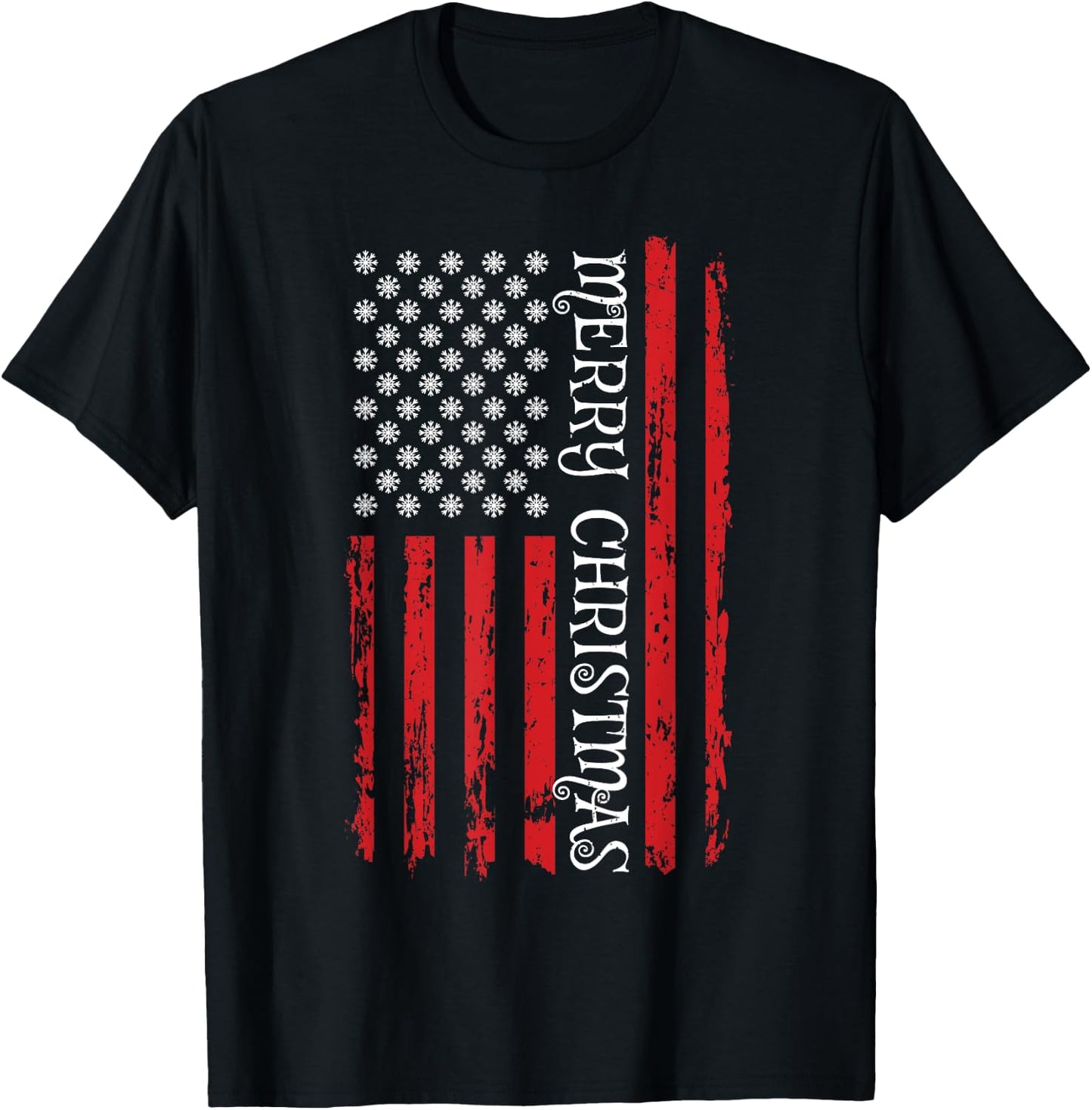 Patriotic USA Flag Shirt Men Women Kids Merry Christmas T-Shirt - T-Shirt | Black