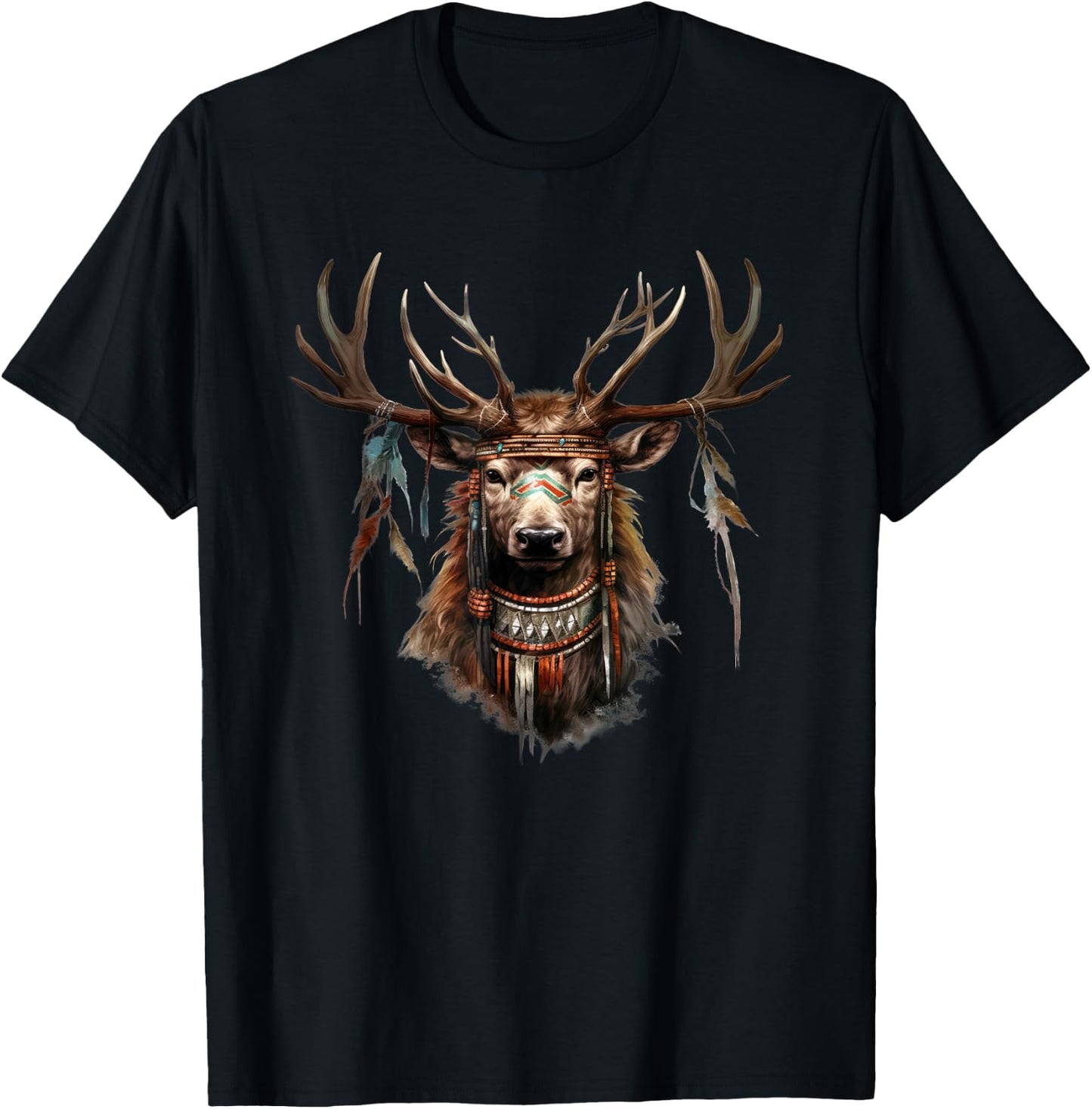 American Deer Natural Esoteric Indian Jewelry Buffalo T-Shirt - T-Shirt | Black