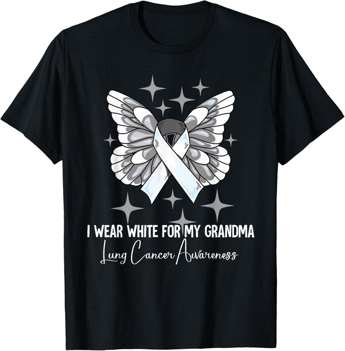 I Wear White For My Grandma Lung Cancer Awareness T-Shirt - T-Shirt | Black