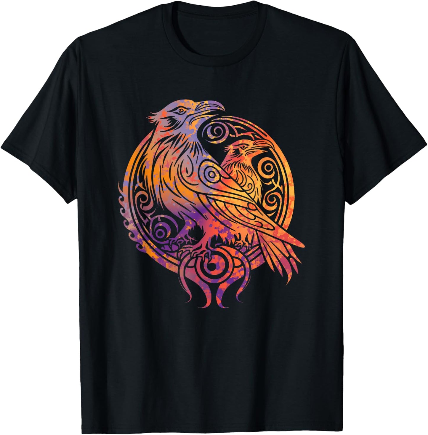Odins Raven Norse Mythology Viking Birds Celtic Knots Asgard T-Shirt - T-Shirt | Black