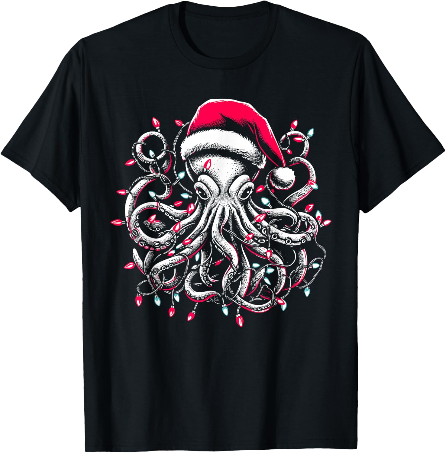 Octopus Christmas Lights Octopus Lover Men Women T-Shirt - T-Shirt | Black