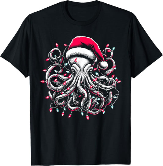 Octopus Christmas Lights Octopus Lover Men Women T-Shirt - T-Shirt | Black