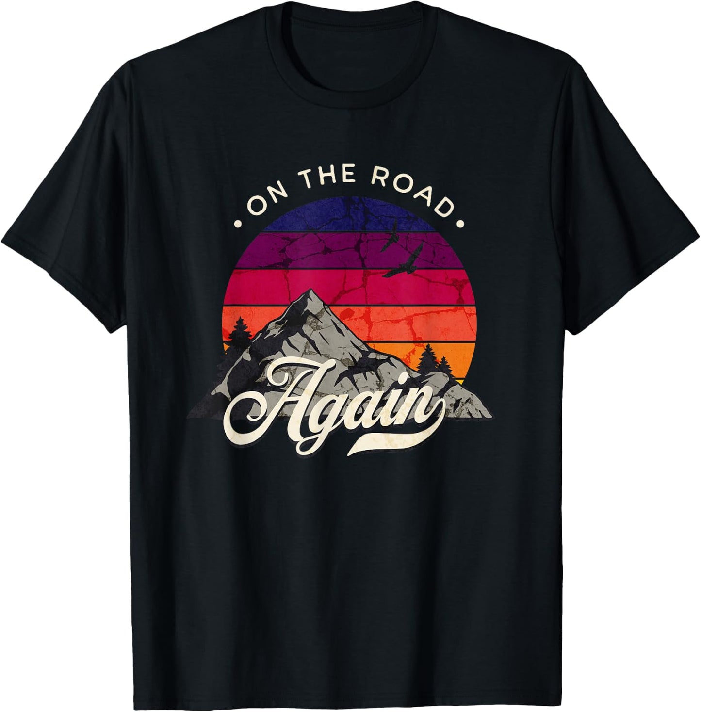 On The Road Again - Vintage Wilderness Adventure Design T-Shirt - T-Shirt | Black