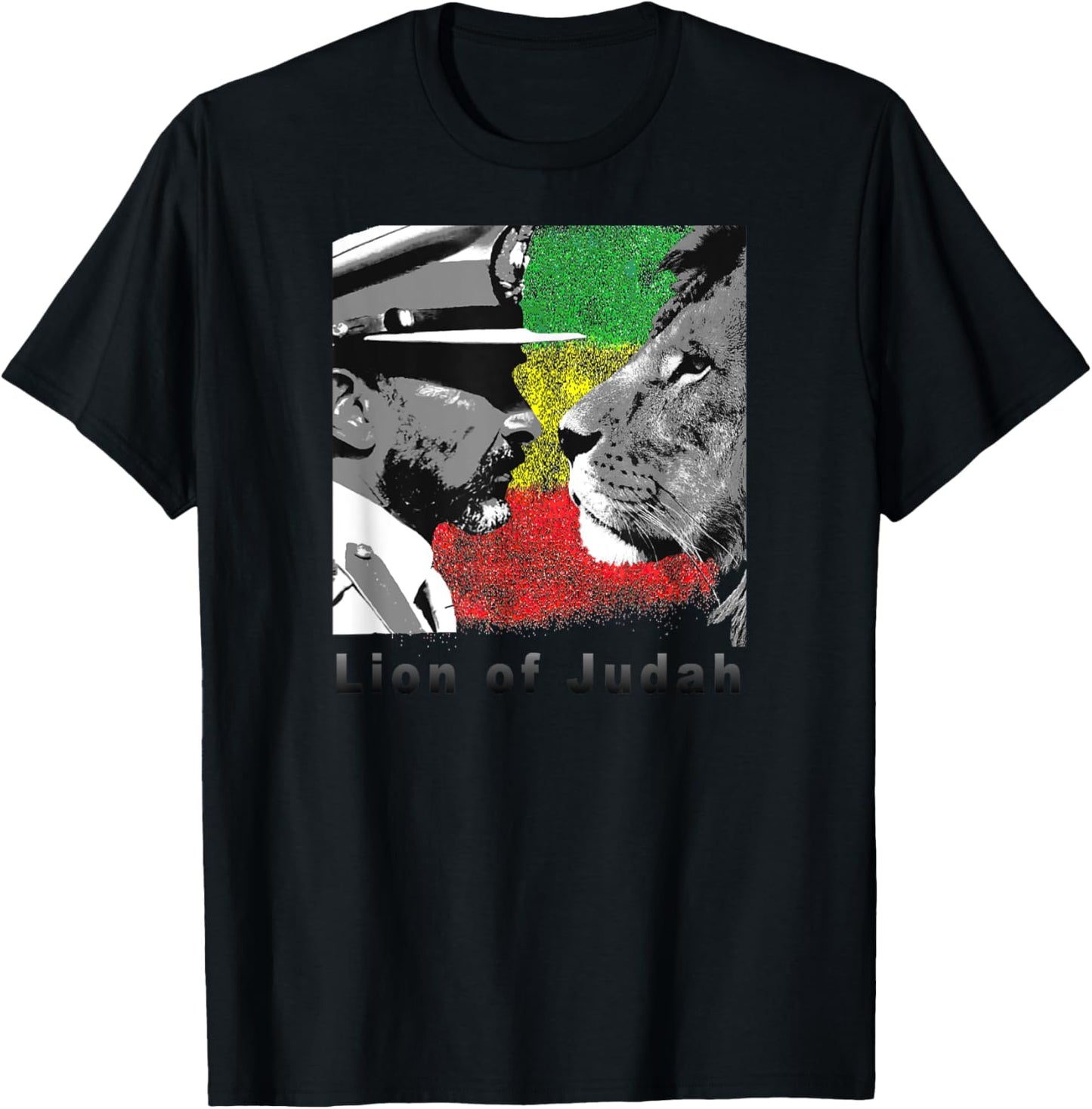 Lion of Judah Haile Selassie I. with reggae flag T-Shirt - T-Shirt | Black