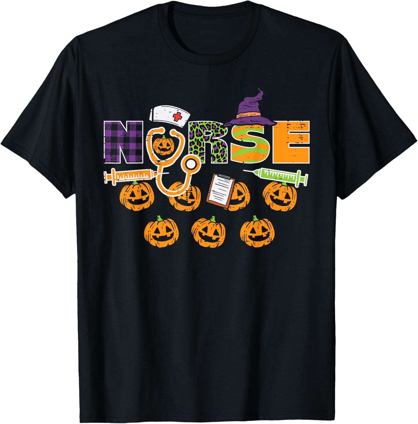 Leopard Plaid Nurse Halloween Cute Costume Nursing Men Women T-Shirt - T-Shirt | Black