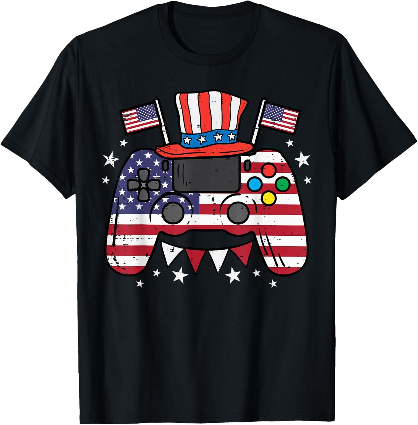 4th of July Video Gamer US Flag Gaming Patriot Boys Kids Men T-Shirt - T-Shirt | Black
