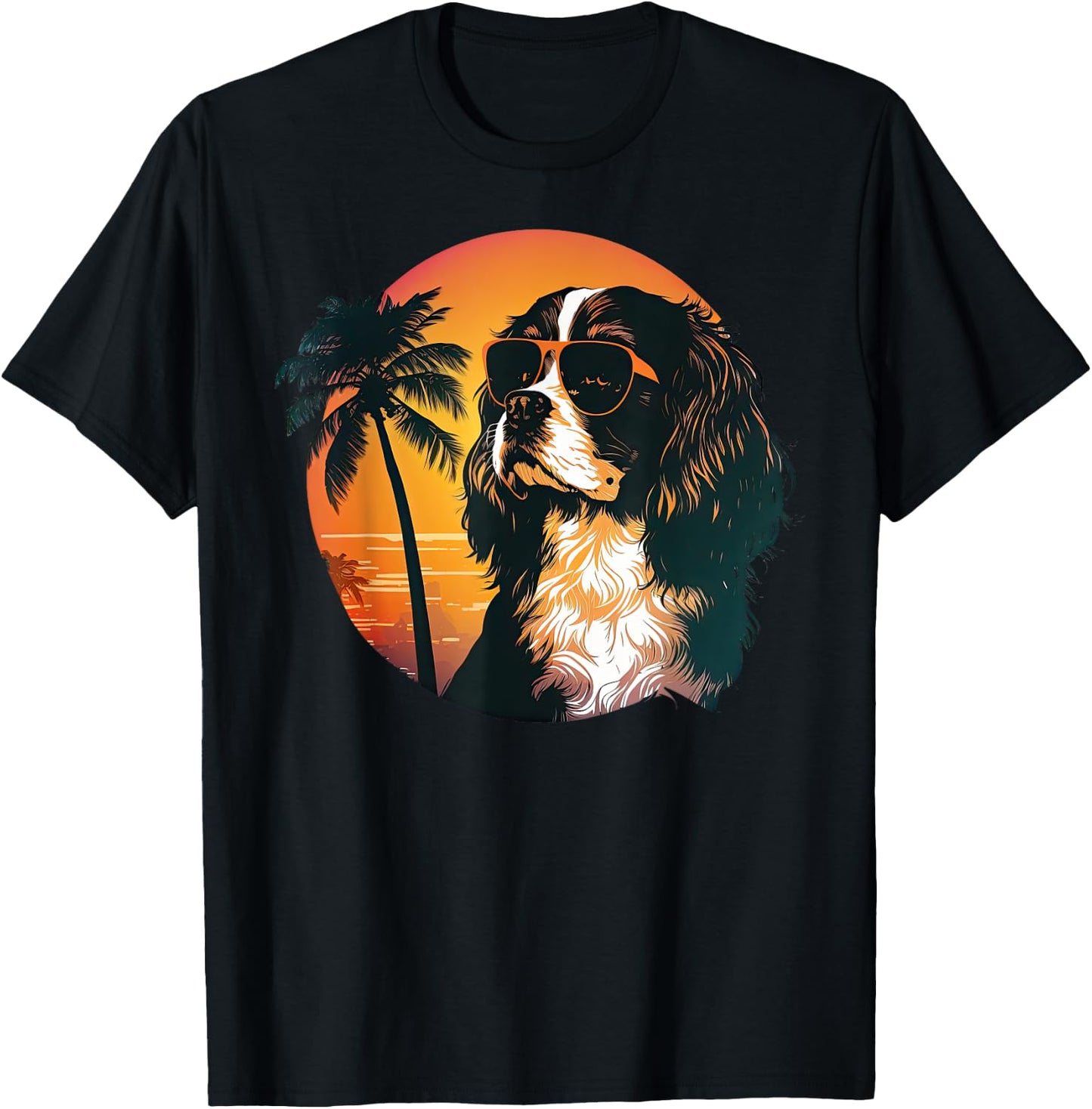 Funny Cavalier King Charles Spaniel Cute Cool Sunglasses T-Shirt - T-Shirt | Black