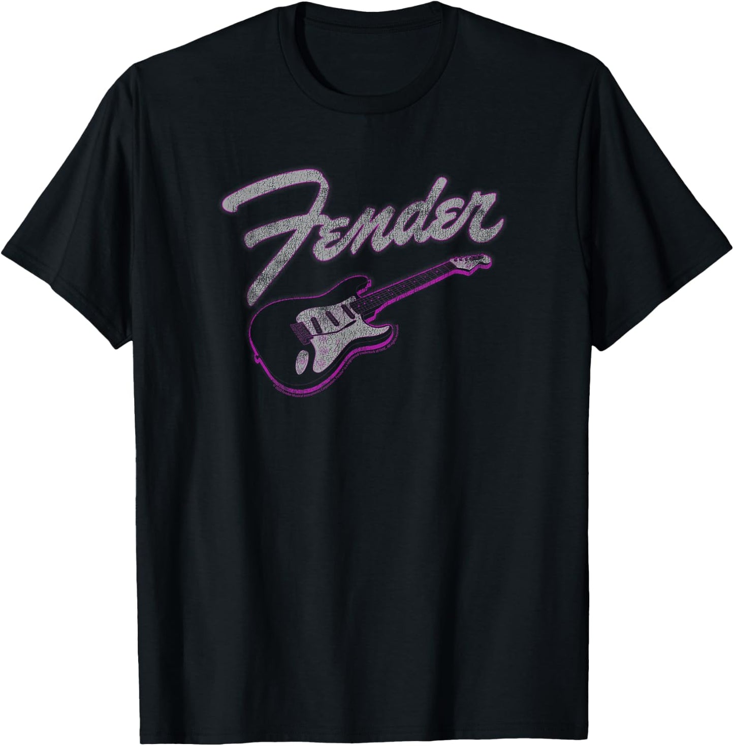 Fender Neon Guitar Outline Centered Logo T-Shirt - T-Shirt | Black